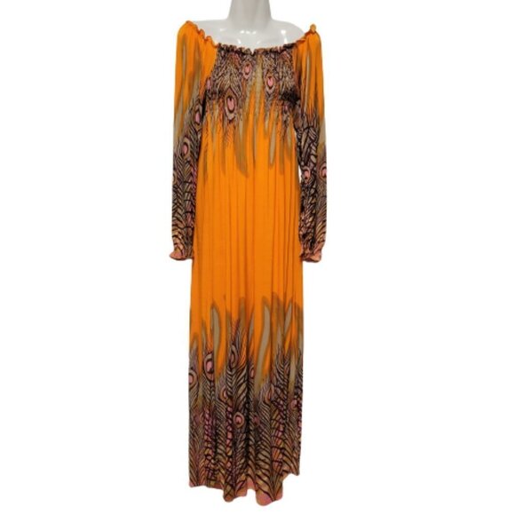 Long Sleeve Maxi Dress Peacok Motif Long Dress - One Size Fits Most- NEW ! - Picture 6 of 11